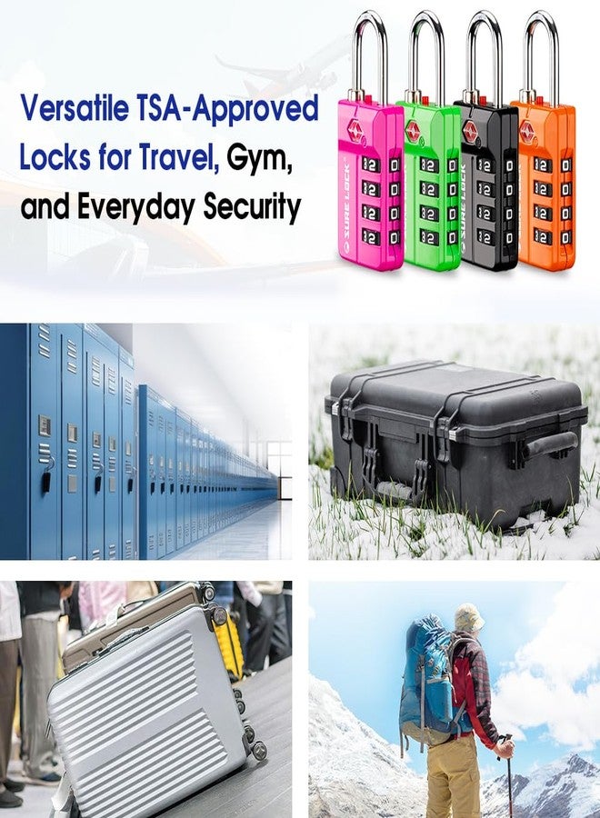 SURE LOCK أقفال أمتعة SURE LOCK معتمدة من إدارة أمن النقل الأمريكية (TSA) برقم سري قابل لإعادة الضبط مكون من 4 أرقام مع تنبيه الفتح، ومؤشرات سهلة القراءة - للأمتعة، وخزائن المدارس، والصالات الرياضية، والمكاتب، وصناديق الأدوات، وحقائب الأمان (عبوة من قطعتين باللون الأسود) - Image 5